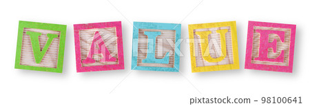 Value concept with childs wood blocks on white with clipping path 98100641