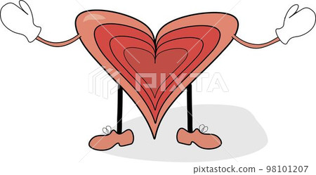 Heart with hands vector illustration . Heart hugs everyone, a symbol of kindness and love. Old retro vintage cartoon style for valentines day cards and celebrations. Red hearts romance, many heartes Heart with hands vector illustration . Heart hugs everyone, a symbol of kindness and love. Old retro vintage cartoon style for valentines day cards and celebrations. Red hearts romance, many heartes 98101207