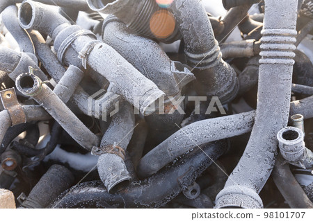 Old rubber hoses that pile together many lines. Old rubber hoses that pile together many lines. 98101707