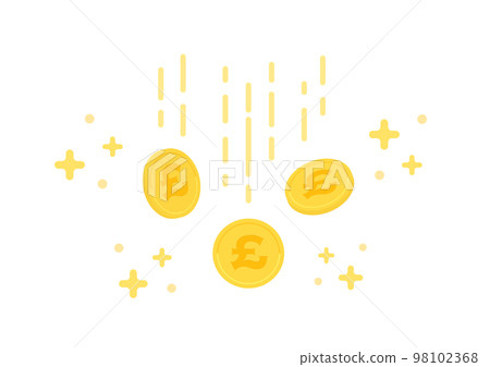 英國貨幣英鎊的閃閃發光的象徵 — 掉落的硬幣與 £ — 利潤、利潤、利息的形象 98102368