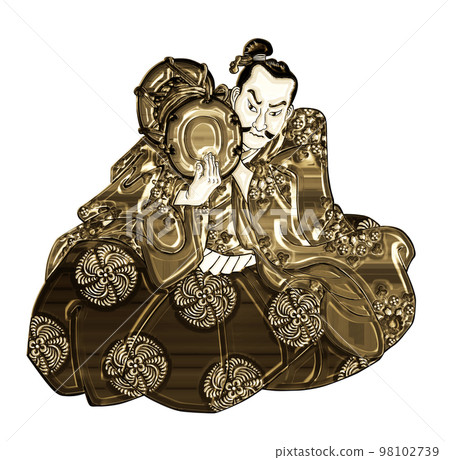Ukiyo-e man playing a small drum part 2 gold version Ukiyo-e man playing a small drum part 2 gold version 98102739