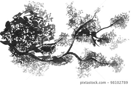 樹枝和樹葉的背景單色插圖(水墨手繪插圖) 樹枝和樹葉的背景單色插圖(水墨手繪插圖) 98102789