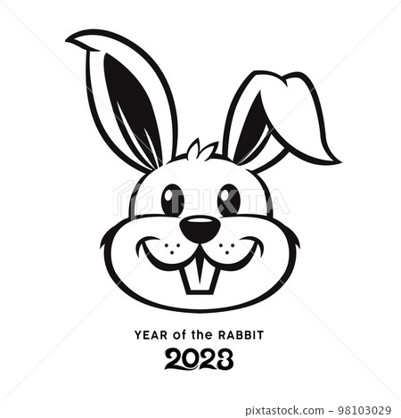 Rabbit face, year of rabbit 2023 black and white design background 98103029