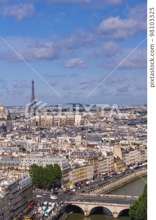 Eiffel Tower direction from Notre Dame cathedral observatory (France-Paris) 98103325