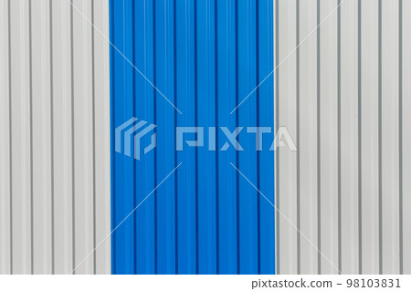 Blue white vertical lines sheet metal plate corrugated texture steel background 98103831