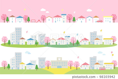 Spring cityscape material set with cherry blossoms 98103942