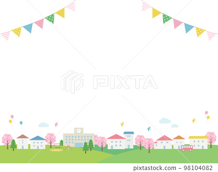 Sakura blooming spring cityscape and garland frame 98104082
