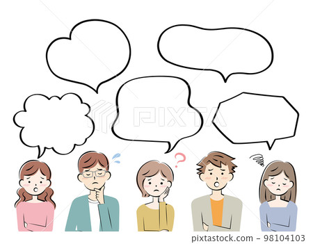 穿著便衣的憂心忡忡的年輕男女語音氣泡框 98104103