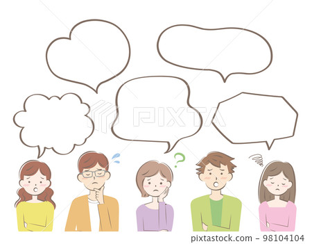 穿著便衣的憂心忡忡的年輕男女語音氣泡框 98104104