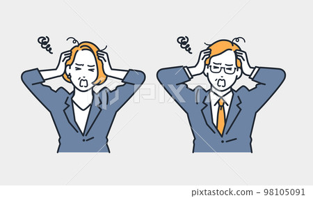 Simple vector illustration material of an office worker who is worried about holding his head 98105091