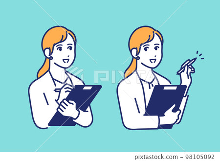 Simple vector illustration material of a woman doing a hearing 98105092