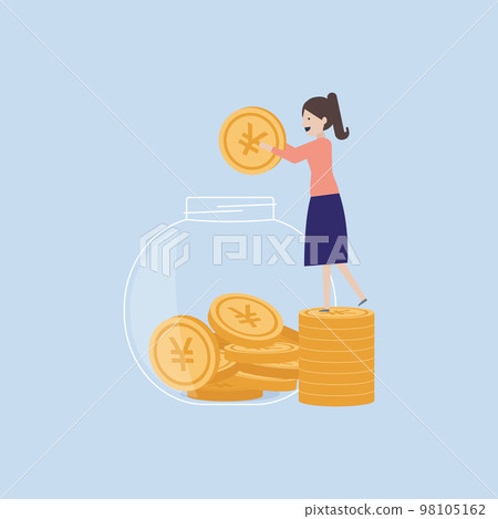 瓶子裡存錢的女人插畫素材 98105162