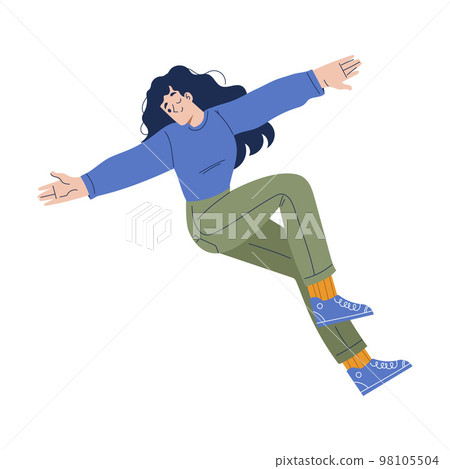 Woman Character Falling Down After Slip on the Ground Vector Illustration Woman Character Falling Down After Slip on the Ground Vector Illustration 98105504