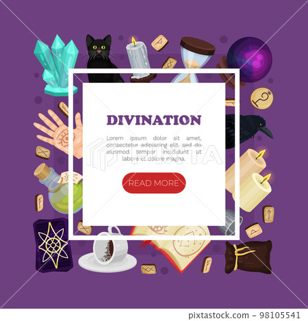 Divination and Fortune Telling Banner Design with Magic Symbols Vector Template 98105541