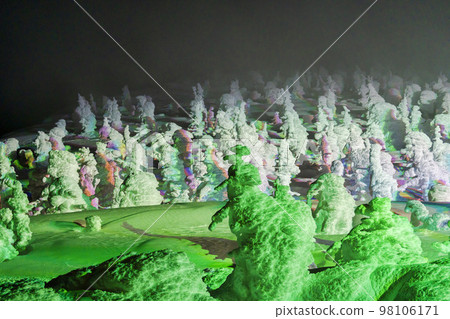Illuminated frost-covered trees of Zao, Yamagata Prefecture, Yamagata Prefecture Illuminated frost-covered trees of Zao, Yamagata Prefecture, Yamagata Prefecture 98106171