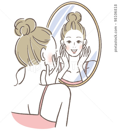 看鏡子和微笑的婦女 98106818