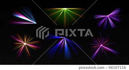 Bright light beams, laser rays, neon glow effect 98107116