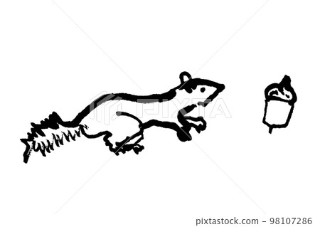 Line drawing illustration of squirrel and acorn 98107286