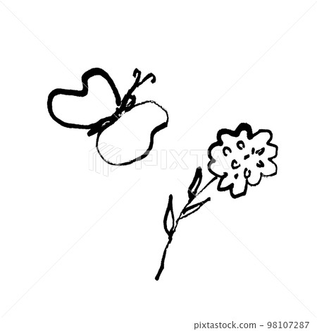 Line drawing illustration of flowers and butterflies 98107287