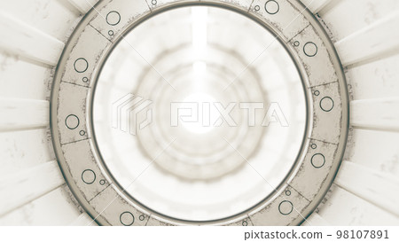 Technology abstract background. Corridor or Tunnel inside viewed through glass looks blurred. 98107891