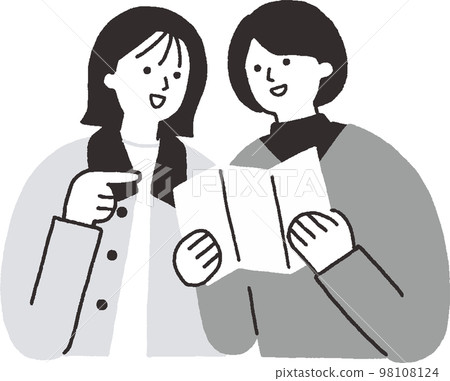 兩個女人在看小冊子(單色樣式 2) 兩個女人在看小冊子(單色樣式 2) 98108124