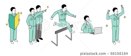 商業，插圖集男性穿著各種工作服，向量 98108184
