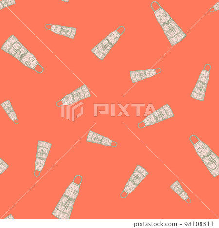 Aprons engraved seamless pattern. Vintage background for kitchen in hand drawn style. Vector repeated texture for print, fabric, wrapping, wallpaper, tissue. Aprons engraved seamless pattern. Vintage background for kitchen in hand drawn style. Vector repeated texture for print, fabric, wrapping, wallpaper, tissue. 98108311