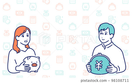 思考資產形成的青年男女簡單矢量圖解素材 98108711