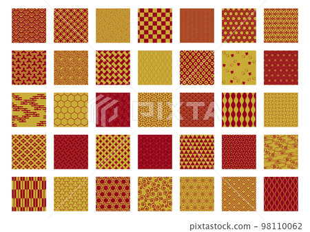 Japanese pattern square icon set (gold and red) 98110062