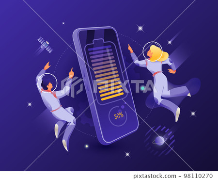 Wireless Charging Smartphone and Astronauts Couple Wireless Charging Smartphone and Astronauts Couple 98110270