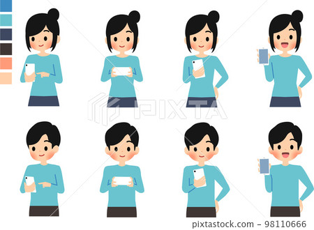 Illustration set of men and women with smartphones 98110666