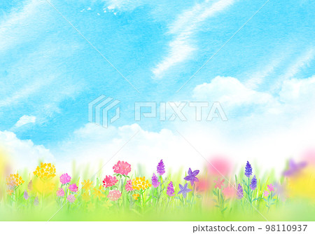 Sunny flower field Spring image Watercolor illustration 98110937