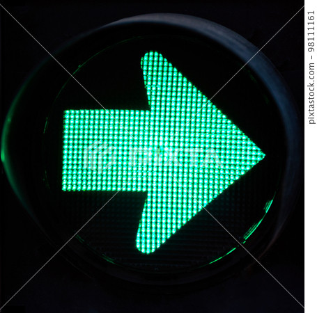 Right direction. Green arrow light on traffic lights showing turn right Right direction. Green arrow light on traffic lights showing turn right 98111161