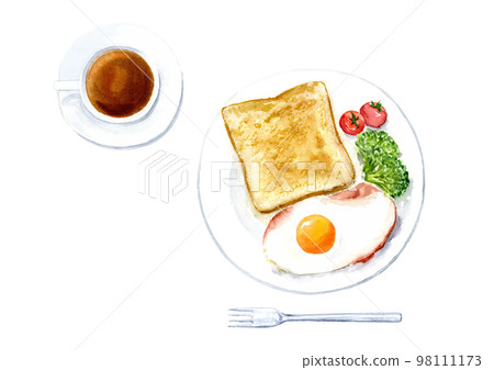 Watercolor illustration of breakfast seen from above Vector Watercolor illustration of breakfast seen from above Vector 98111173