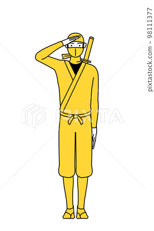 A man in a ninja costume giving the highest salute A man in a ninja costume giving the highest salute 98111377