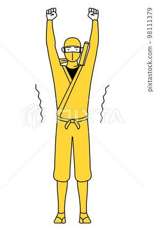 一個穿著忍者服裝的男人通過拉伸來拉伸 98111379