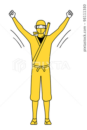 A man in a ninja costume doing radio calisthenics A man in a ninja costume doing radio calisthenics 98111380