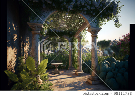 garden flower plant decoration ruins mediterranean blue sky palace garden flower plant decoration ruins mediterranean blue sky palace 98111788