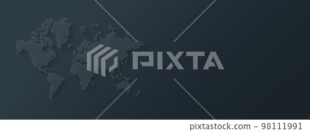 Illustration of a world map made of dots on a black background. Horizontal banner Illustration of a world map made of dots on a black background. Horizontal banner 98111991