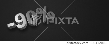 90% off discount offer. 3D illustration isolated on black. Horizontal banner 90% off discount offer. 3D illustration isolated on black. Horizontal banner 98112009
