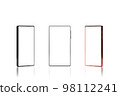 Elegant and modern smartphone mockup set with three silver, red, and black colors theme. Cellphone display front view isolate on white background, 3d rendering. 98112241