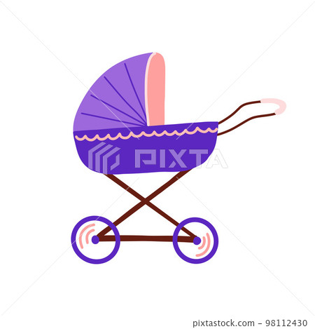 Cartoon pram vector illustration. Baby stroller Isolated on white background. 98112430