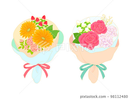 Bouquet of roses and gerberas illustration set 98112480