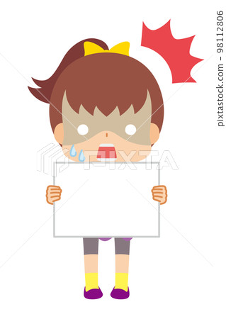 Illustration of a cute little girl surprised with a message board White background Vector Full body Person 98112806