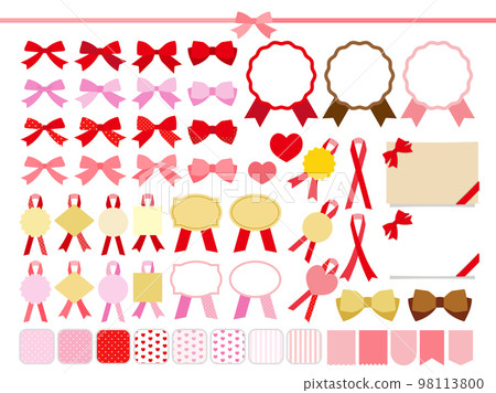 Ribbon and frame and pattern material set red and pink 98113800