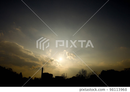 Park and sunset silhouette Park and sunset silhouette 98113968