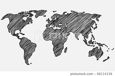 Freehand world map sketch on white background. 98114156