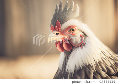 Close up of a chicken on a farm, set against natural background. Close up of a chicken on a farm, set against natural background. 98114535