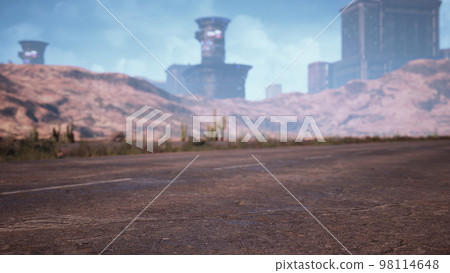Empty desert road in the middle sand dunes 98114648
