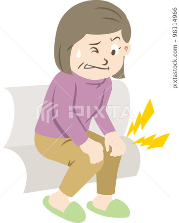 A woman whose knee hurts and can't get up from the sofa (no outline) 98114966